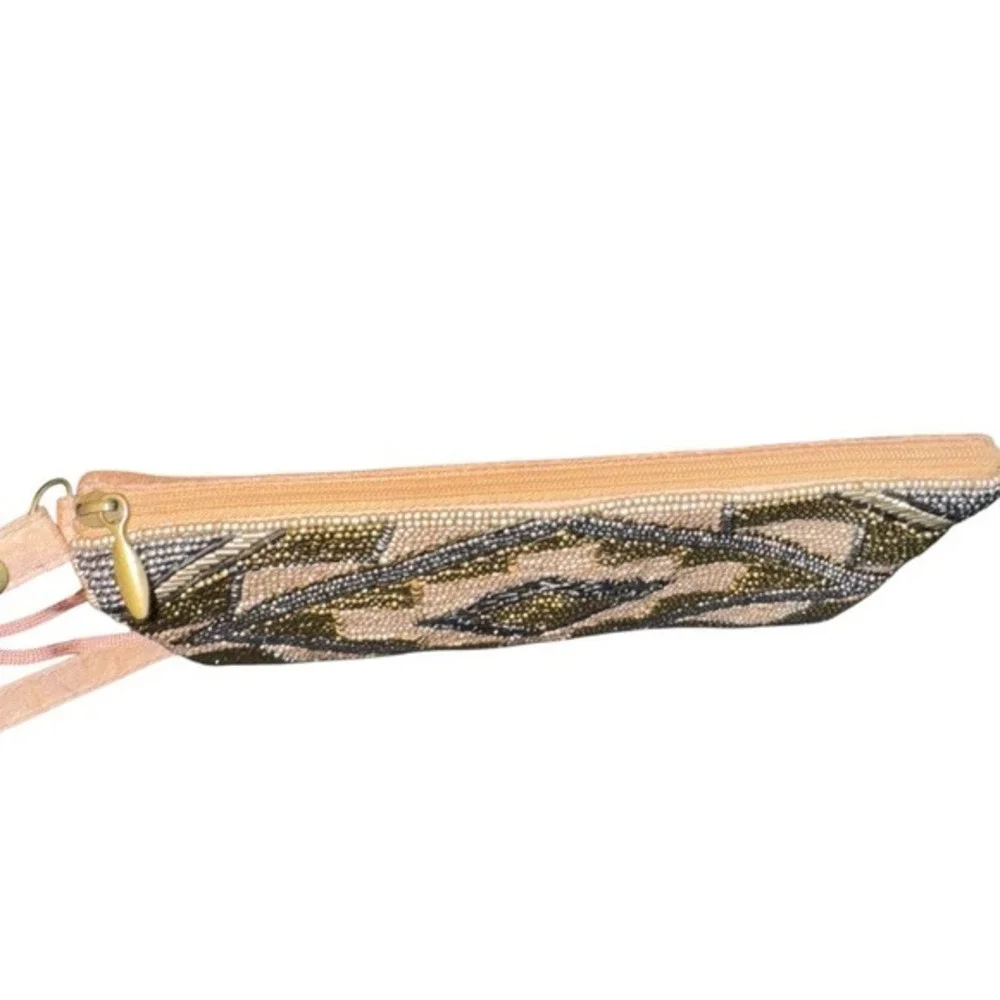4/$40 Geometric Cream‎ and Gold Beaded Beaded Crossbody or Hand Bag
